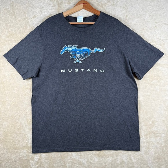 Mustang Graphic T-Shirt Men's XL Port & Company Ford Car Logo Tee Gray - Picture 1 of 8